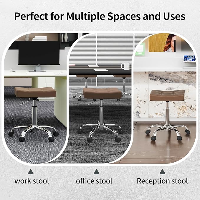 Ergonomic Desk Stool with Wheels Faux Leather Office Stool - Image 6