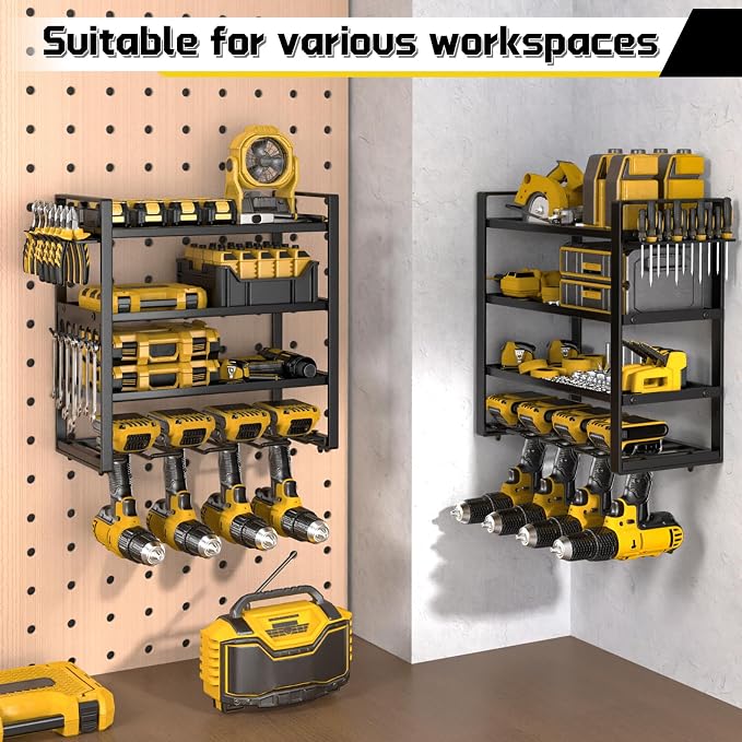 Large Power Tool Organizer Wall Mount, 8 Cordless Drill Holder, 4 Tier Metal - Image 2