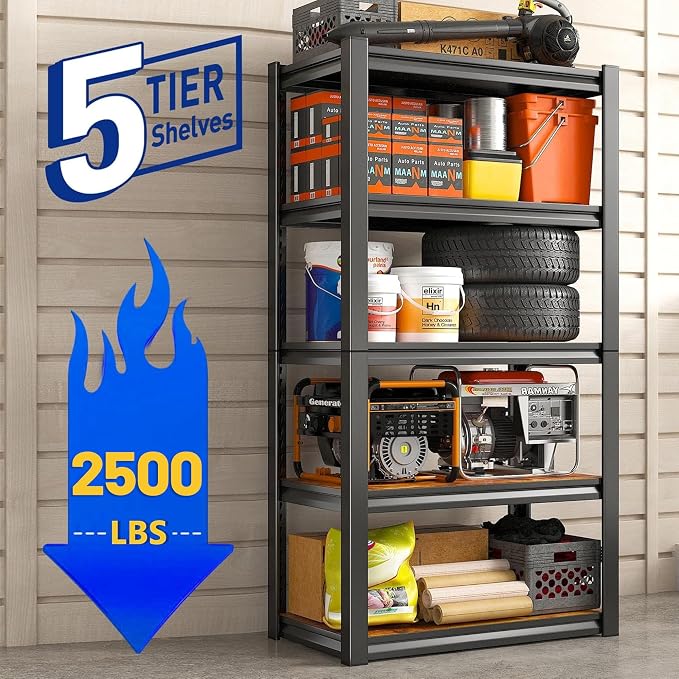 REIBII Storage Shelves 2500LBS Metal Shelving Adjustable Garage Shelving 5 Tier - Image 3