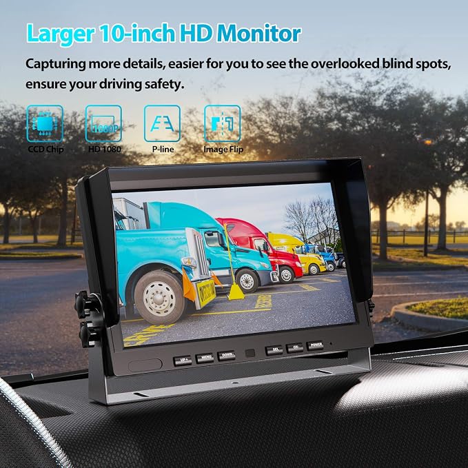 Fookoo Ⅱ 10" 1080P Wired Backup Camera System, 10-inch HD Dual Split Screen - Image 2