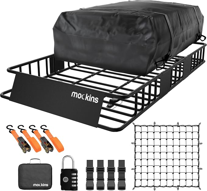 Mockins 64"x39"x6" Extendable Heavy Duty Roof Rack Basket w/ 16 CuFt Waterproof by Mockins