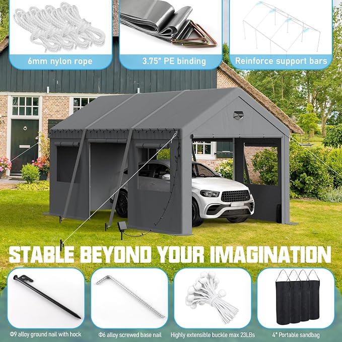 10x16 Carport, Heavy Duty Carport Canopy Garage - Image 3