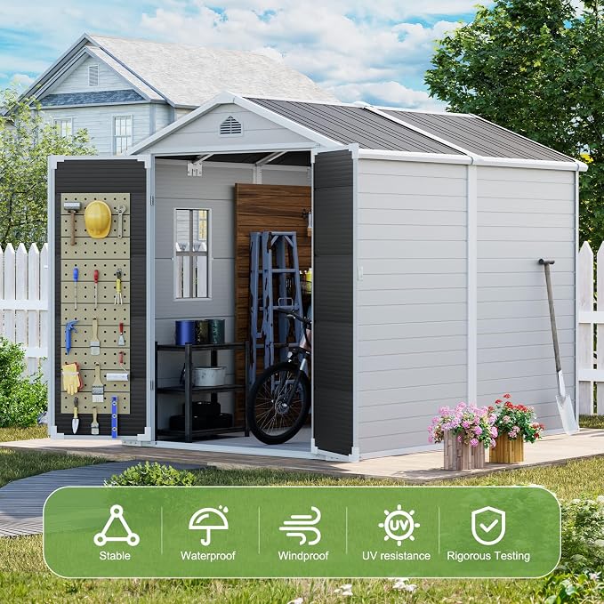 8x6 FT Outdoor Storage Shed, Waterproof Resin Shed - Image 4