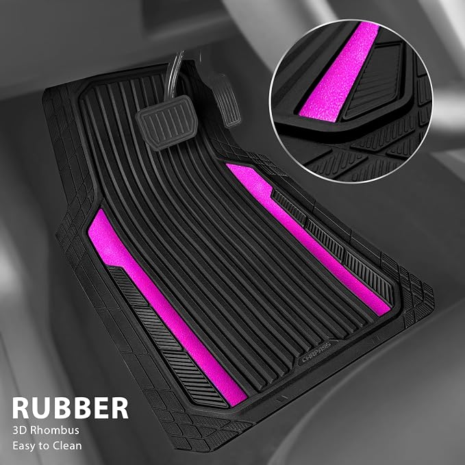 CAR PASS Heavy Duty Rubber Car Mats Metallic, Aluminum Film All Weather Floor - Image 2