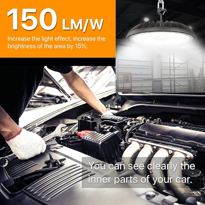 Led High Bay Light 250W, 5000K Bright High Bay Led Lights 37500LM, Durable UFO - Image 2