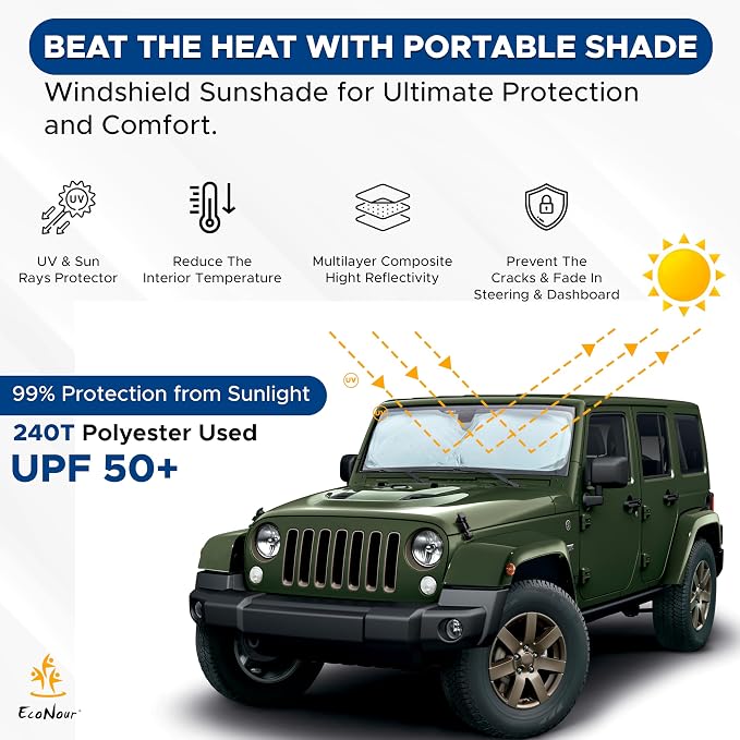 EcoNour Jeep Wrangler Windshield Sunshade | Front Windshield Sun Shade to - Image 5