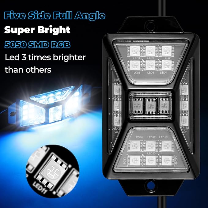 4 Pods 84 LEDs 5 Sides RGB Rock Lights, App/Remote Control Rock Lights - Image 2