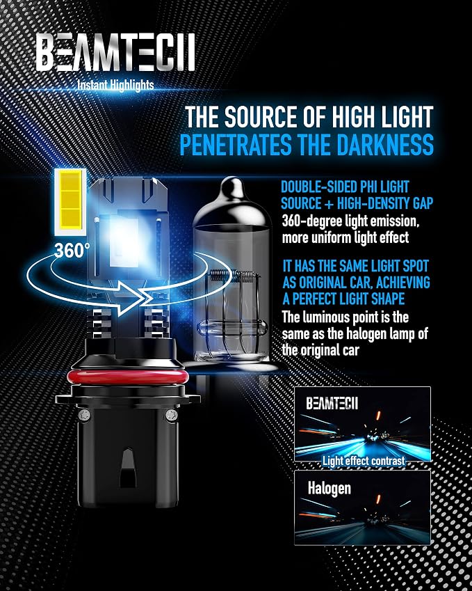 BEAMTECH Bulb, 9007 Fog Light Bulbs Powersports Light Bulb Fanless in Line - Image 4