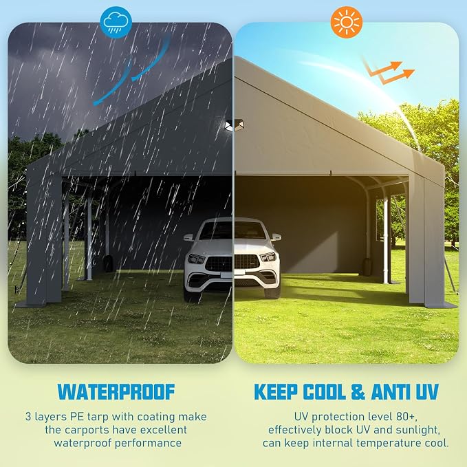 13x25 Carport, Heavy Duty Carport Canopy Garage - Image 6