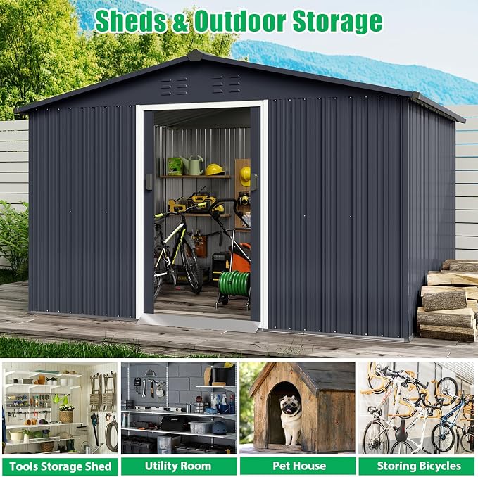 Outdoor Storage Shed 12 x 10 Ft, Outdoor Tool Metal Shed - Image 5