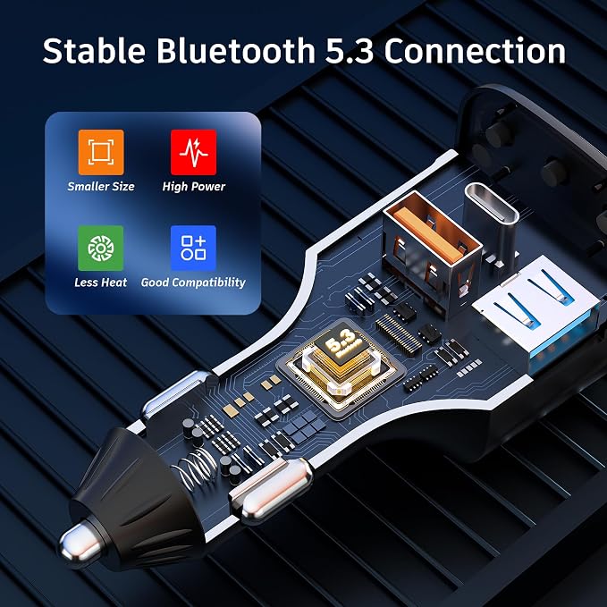 Bluetooth 5.3 FM Transmitter Car Adapter Wireless Radio Adapter HiFi Bass Sound - Image 5