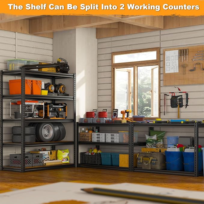 REIBII Garage Shelving 2500LBS Storage Shelves Adjustable Metal Shelving Heavy - Image 6