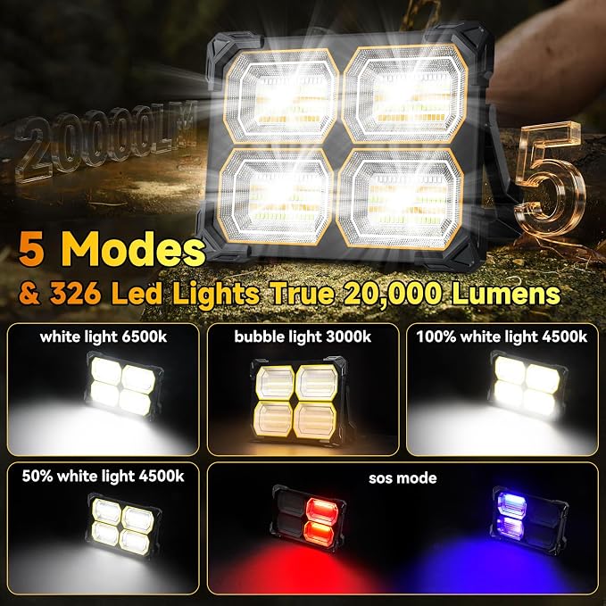 200W Led Work Light Rechargeable, 20000MAh Solar Portable Light, 20000LM - Image 2