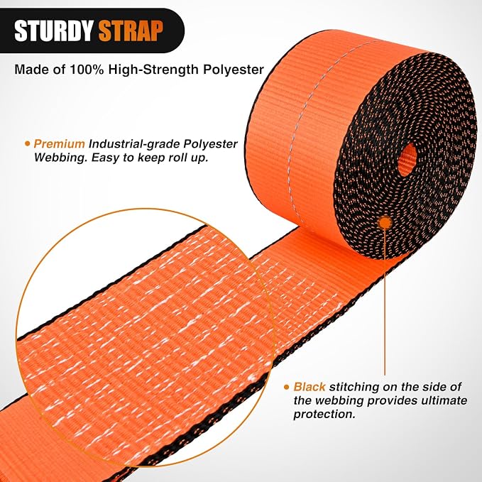 Nilight Truck Straps 4”×30’ Orange Heavy Duty Winch Straps - Image 3