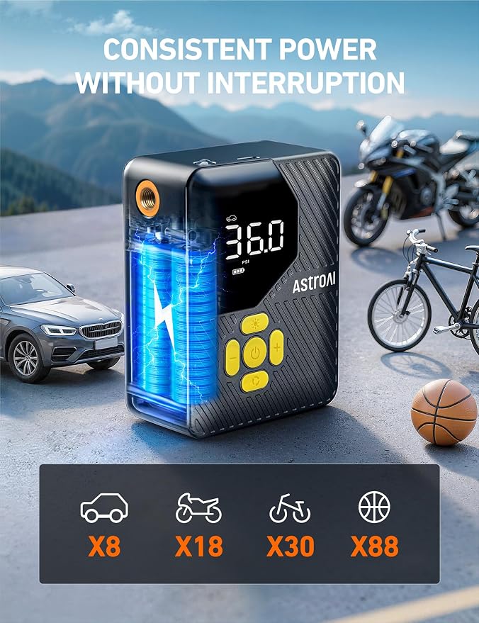 AstroAI L7 Mini Tire Inflator Portable Air Compressor, 150 PSI Cordless Car - Image 4