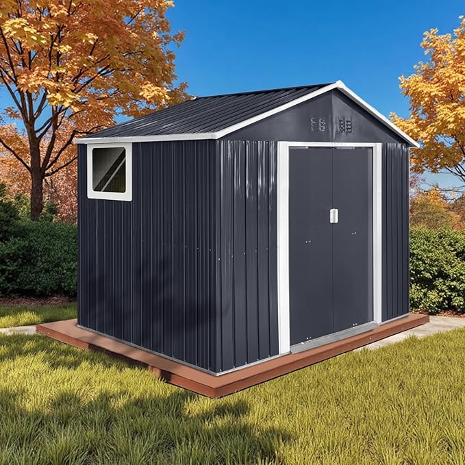 9.1' x 6.4' Outdoor Storage Shed, Sturdy Metal Building w/Windows & Lockable by Unknown