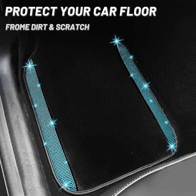 NBTEPEM Aquamrine Bling Car Floor Mats Full Set, Universal Fit Most Cars - Image 8