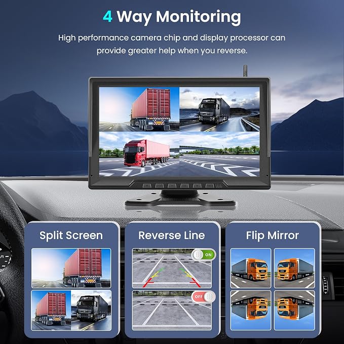 1080P Wireless Backup Camera Digital System Kit, Hodozzy 10.1 Inch HD 4 Quad - Image 4