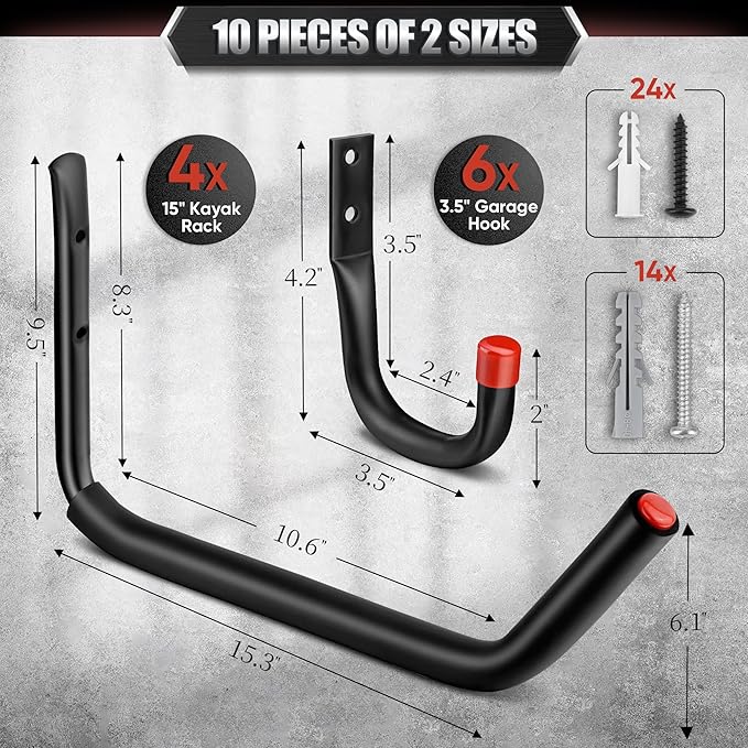 Nacial 10 Pack Garage Hooks Heavy Duty, 100LBS Capacity Garage Hooks - Image 2