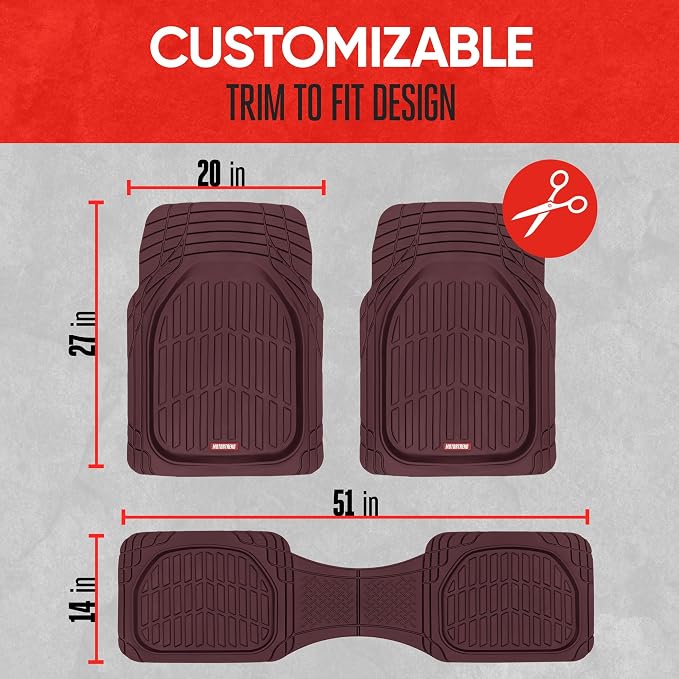 BDK Red All Weather Heavy Duty Car Floor Mats Interior Liners - Image 8