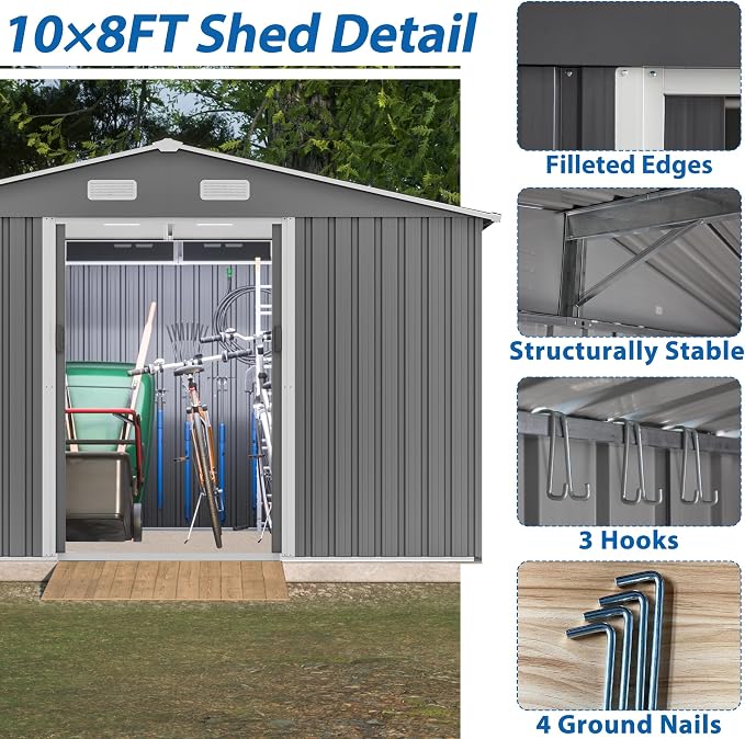 10X8 FT Outdoor Tool Storage Shed - Image 8