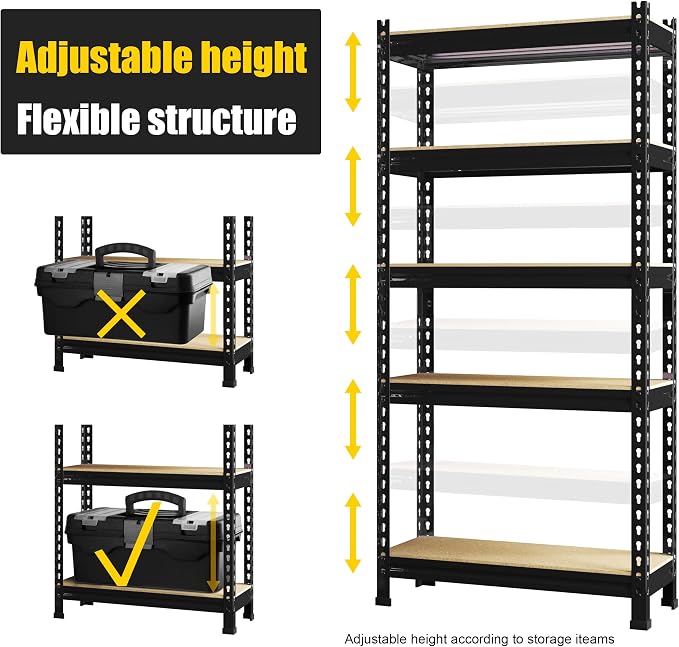 PrimeZone Storage Shelves, 27.5" W X 12" D X 59" H Adjustable Metal Heavy Duty - Image 4