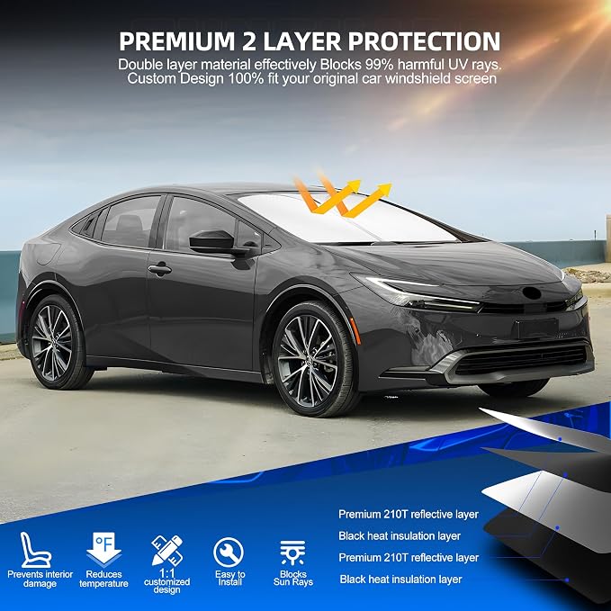 Windshield Sun Shade for Toyo-ta Prius 2023-2025 Foldable Sunshade Custom Fit - Image 3