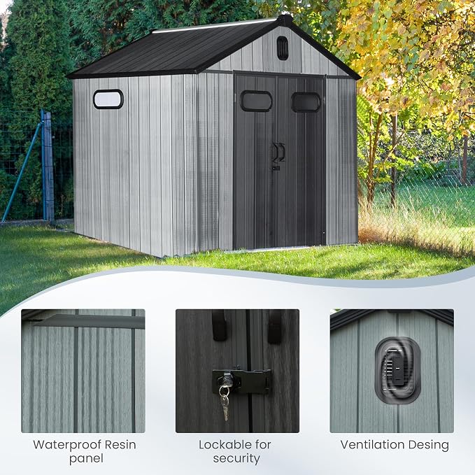 Domi 8x8 FT Outdoor Resin Storage Shed, All-Weather Double-Wall Storage Building - Image 8