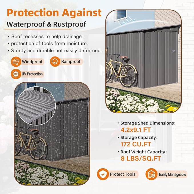 4x9 FT Lean to Shed with Windows, Metal Sheds & Outdoor Storage with 6 Vents - Image 5