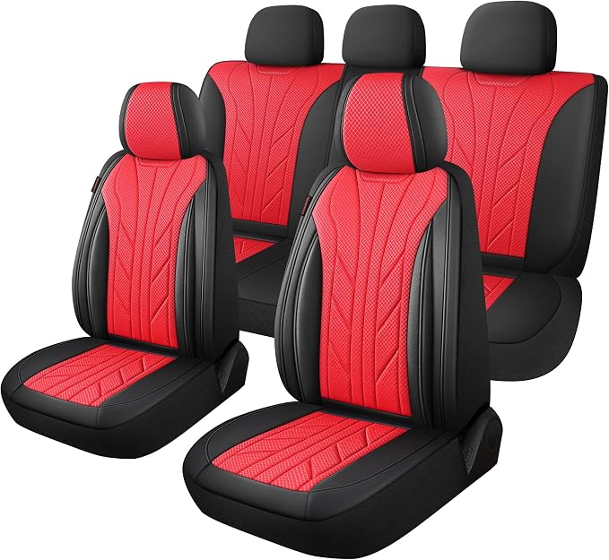 CAROMOP Luxury Faux Leather&Fabric Car Seat Covers Full Set by CAROMOP