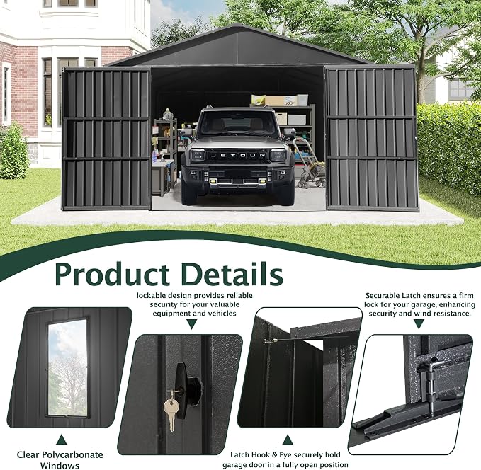Domi 12’x15’ Outdoor Metal Garage Shed, Weatherproof Enclosed Carport - Image 6