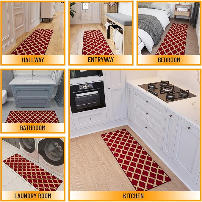 Ottomanson Hallway Runner Rug 20" x 59" Non Slip Trellis Area Rugs Easy to - Image 3