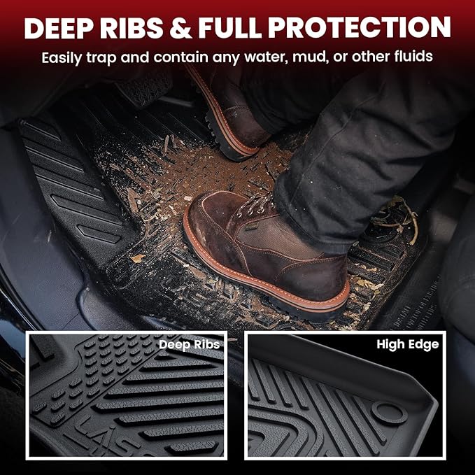 LASFIT Floor Mats for Rivian R1T 2025, All Weather Floor Liner TPE Custom Fit - Image 3