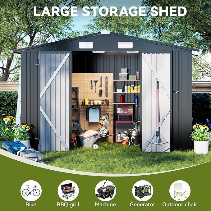 COMHOMA Shed Outdoor Storage Shed Metal, Lockable Doors Tool Sheds - Image 4