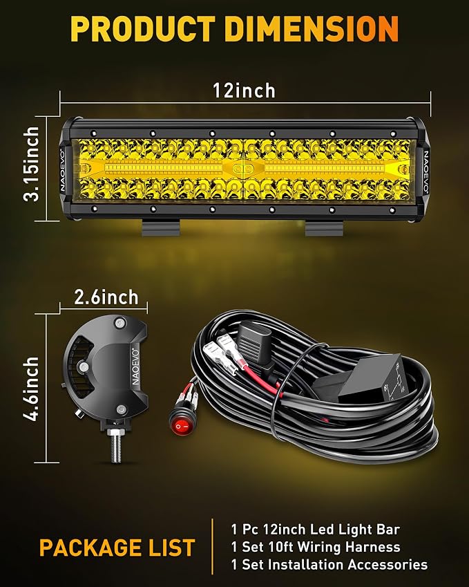 NAOEVO 12 Inch LED Light Bar, 300W 30000LM LED Offroad/Driving/Fog Lights - Image 5