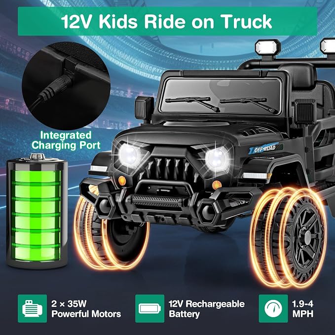 Costzon 12V Kids Ride on Truck Car, Electric Vehicle w/Remote Control, Threaded - Image 4