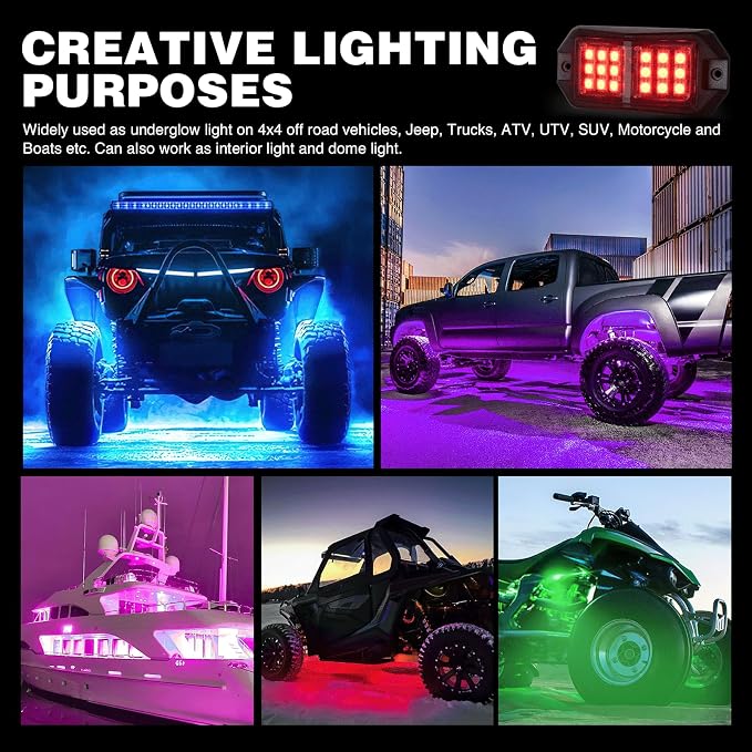 Nilight RGB LED Rock Lights Kit 6 PCS 18LED Wide Angle Wheel Well Light - Image 8