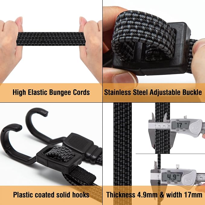 Bungee Cords with Hooks, 40 Inch Flat Adjustable Bungee Cords with Hooks Heavy - Image 6