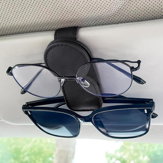 KIWEN Sunglasses Holder for Car Visor, Magnetic Leather Sunglass Eyeglass - Image 7
