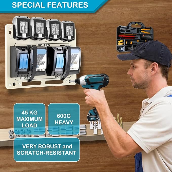 FETESNICE Wall Mount for Makita Battery Holder and DC18RD DC18RC Charger - Image 5