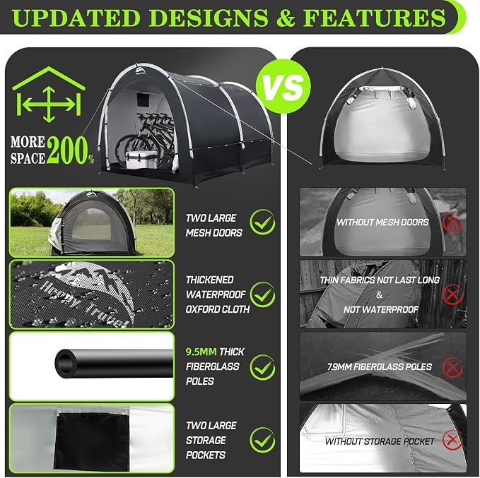 Happy Travel Bike Storage Tent Shed, Outdoor Waterproof Bicycle Covers Shelter - Image 2