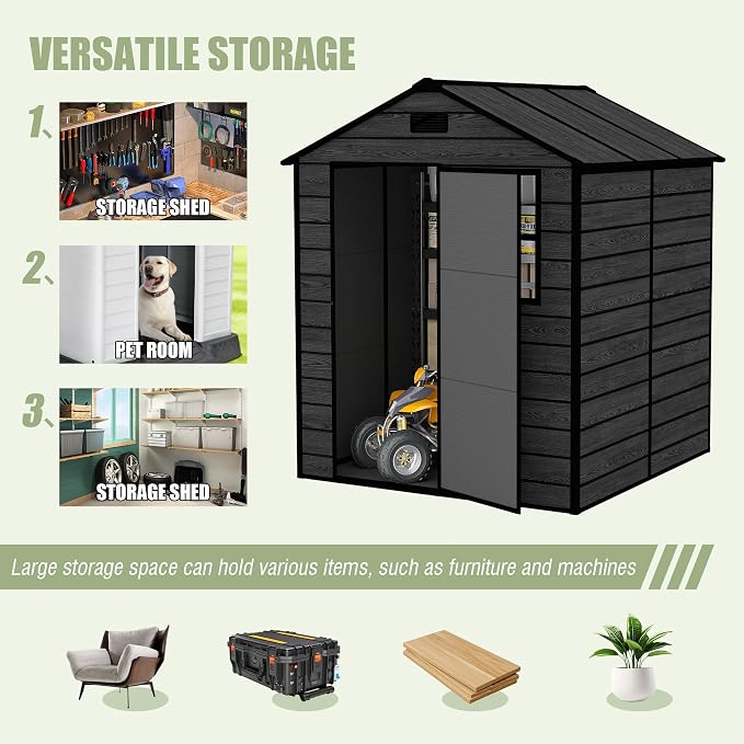 6x6 ft Outdoor Storage Shed, Garden Shed W/Window, Resin Storage Shed W/Air - Image 8