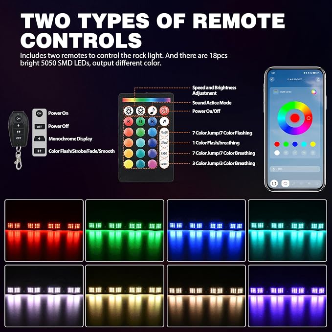 Nilight RGB LED Rock Lights Kit 6 PCS 18LED Wide Angle Wheel Well Light - Image 4