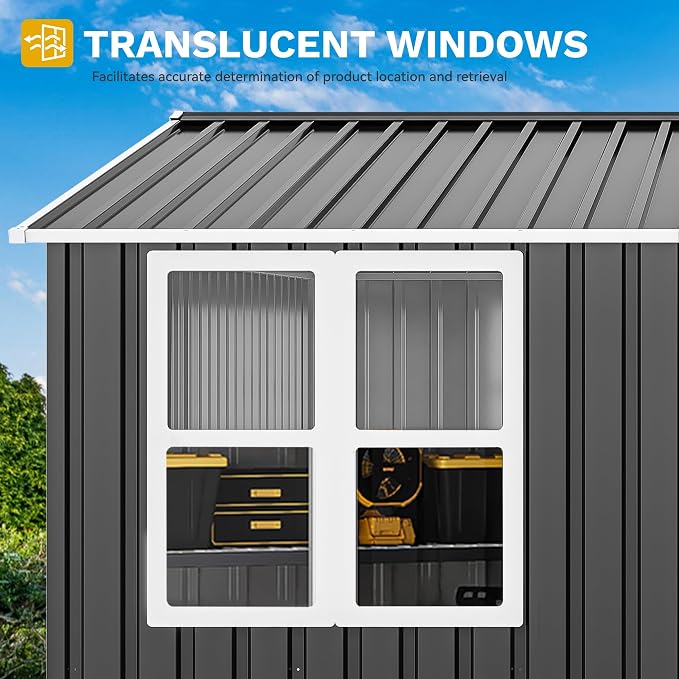 DWVO 8' x 6' Outdoor Storage Shed, Waterproof Metal Garden Shed - Image 5