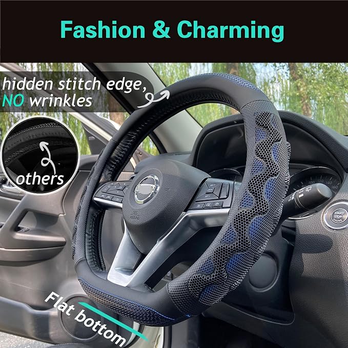 PINCTROT D Shaped 14.5-15 Inch Steering Wheel Cover Great Grip - Image 2