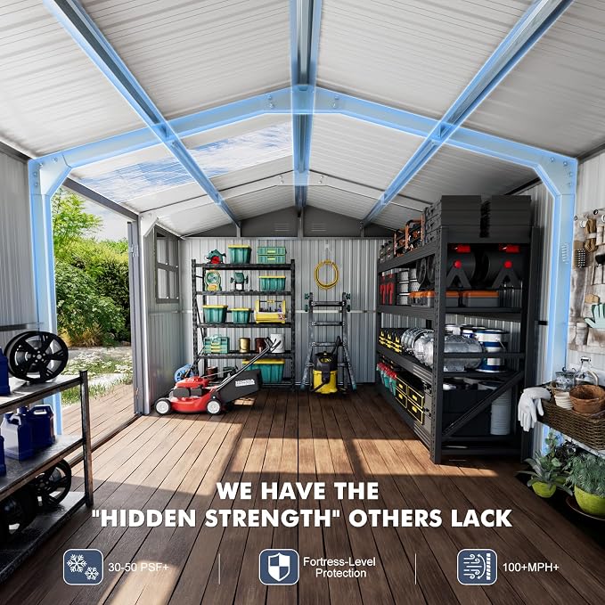 12x10 FT Metal Shed Heavy-Duty, Outdoor Storage Garden Sheds - Image 3
