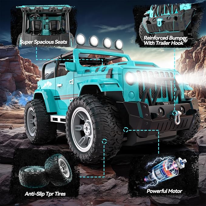 DEERC Remote Control Car with Fog Mist & Music, 1:16 Remote Control Truck - Image 4