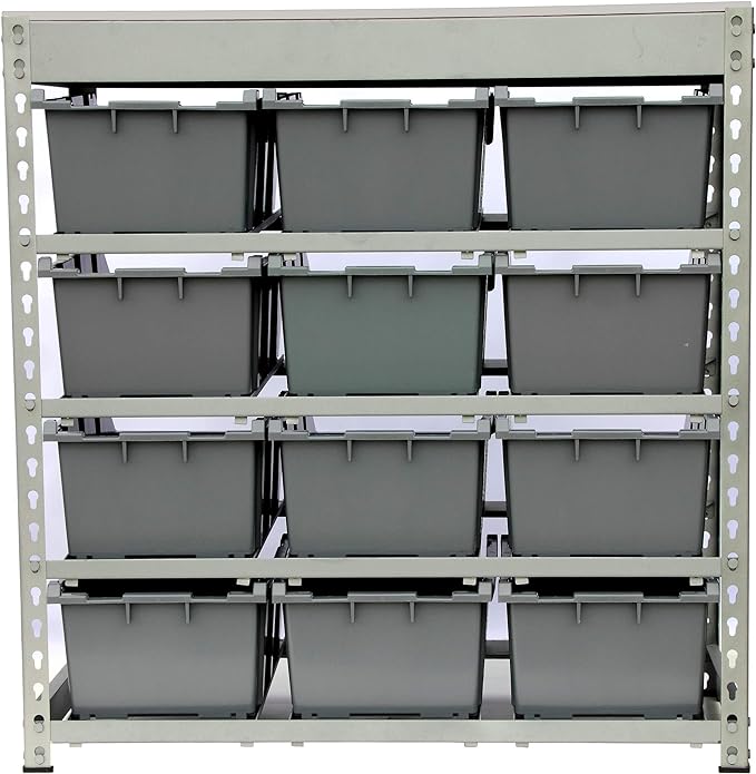 King's Rack Bin Rack Boltless Steel Storage System Organizer w/ 12 Plastic Bins - Image 3