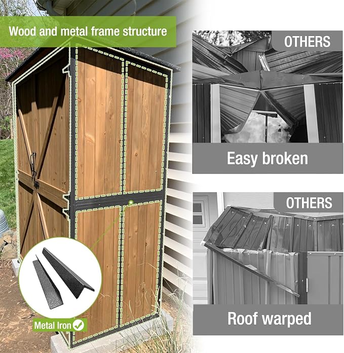 Outdoor Storage Shed with Metal Frame, Large Wooden Tool Cabinet with - Image 3