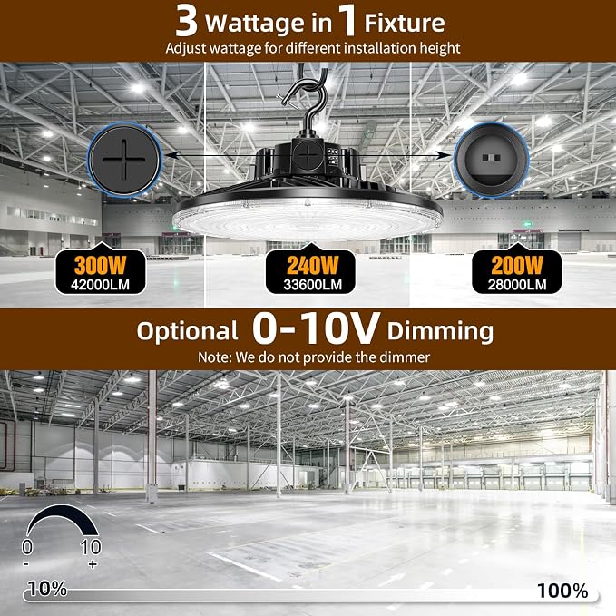 9 Pack 480V LED High Bay Light UL DLC Listed UFO Light 300W 240W 200W Adjustable - Image 3